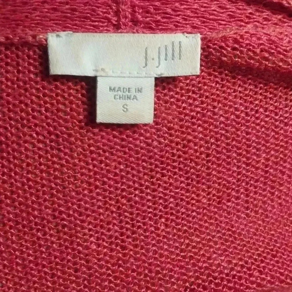 J Jill Red Long-Length Open-Front Cardigan Sweater w Pockets, Linen & Viscose - Picture 5 of 8